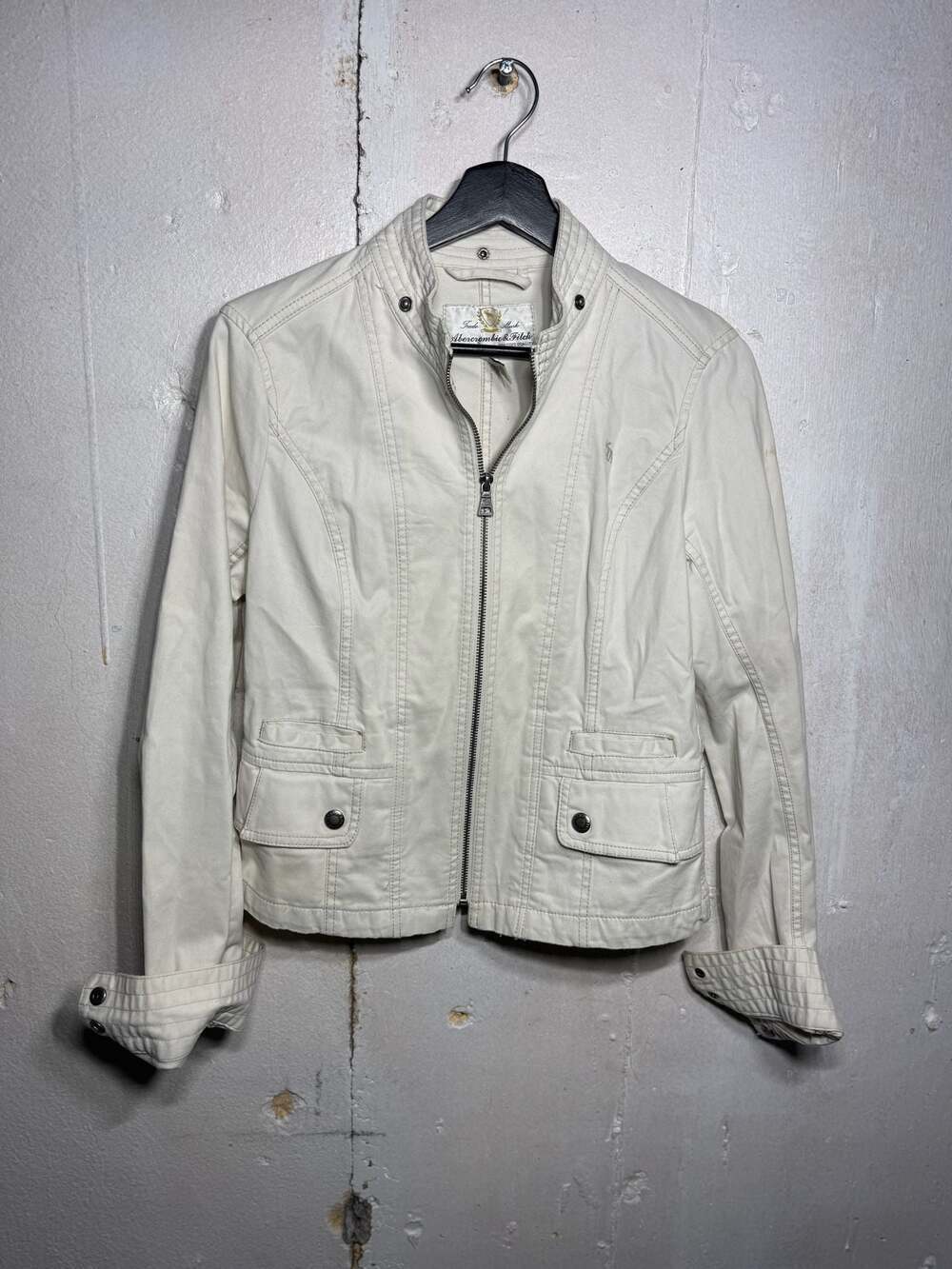 Abercrombie & Fitch Vintage White Cotton Moto Utility Jacket Size L